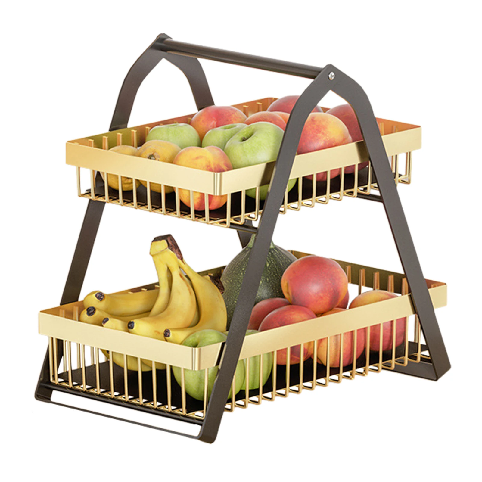 Tiered Fruits Holder Produce Bowl Stand Snack Rack for Modern Home Multifunctional Rattan Base Brownish Gold 2 Tier Fruit Vegetable and Bread Storage Baskets Organizer for Kitchen Countertop 