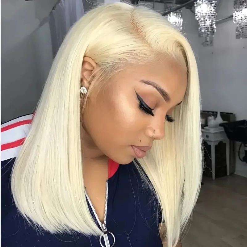613 Honey Blonde Color Short Bob Straight 13X4 Full HD Lace Frontal Wig For Women Preplucked Bleach Knots Cosplay Daily Party 4