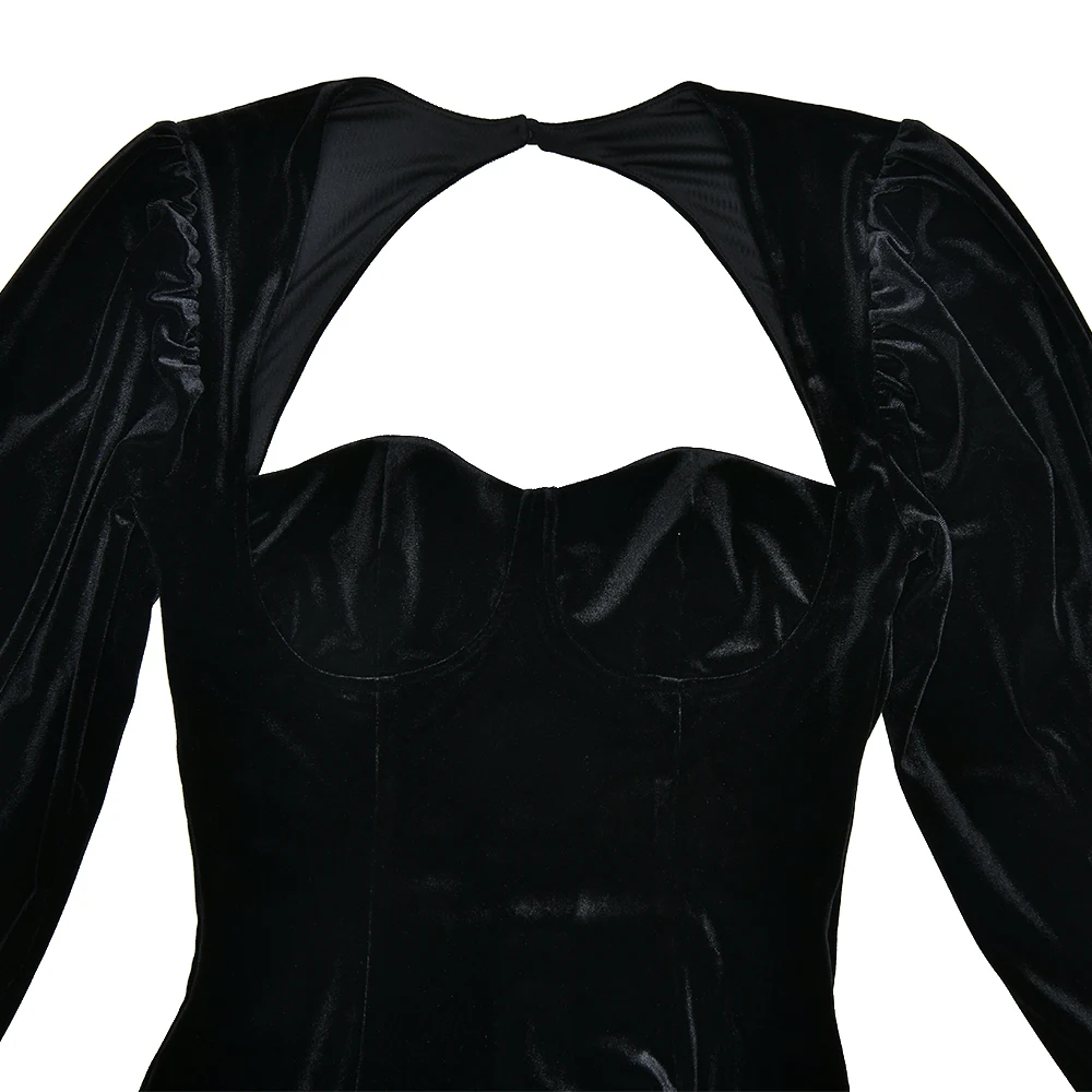 Elegant Long Sleeved Velvet Hollow Out Dress Women Sexy Backless Party Evening Dress Autumn/Winter 2025 New Slim Vestido