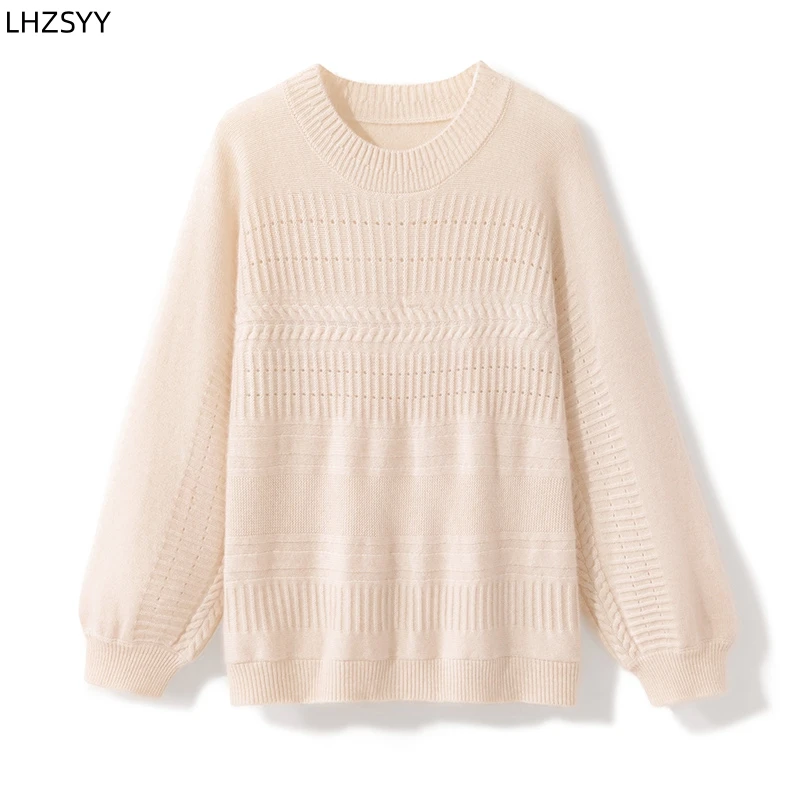 

LHZSYY Ladies' New 100% Pure Cashmere Sweater Winter O-Neck Jacquard Pullover High-End Knit Large size Blouse Thick Jacket Shirt