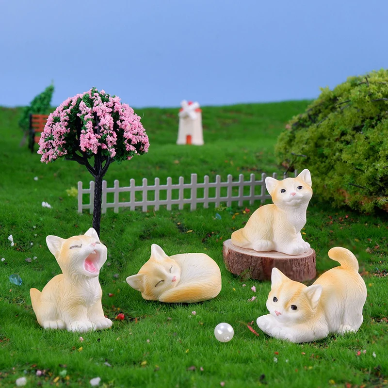 DIY 마이크로 풍경 집 장식, 송진 고양이 장식, 새끼 고양이 입상, 동물 미니어처 요정 정원 인형 집 장식, 1PC