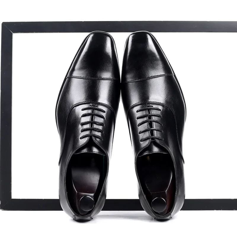 Men Dress Shoes Square Toe Gentlemen Leather Shoes Trendy Business Style Slip On Fashion