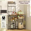 Bakers Rack with Power Outlet, Kitchen Microwave Stand with 10 S-Shaped Hooks, 6-Tier Coffee Bar Station 3