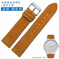 Vintage Light Brown Genuine Suede Cowhide Leather Watch Strap - 22mm golden clasp (Light brown)