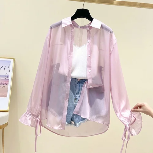 여성용 자외선 차단 셔츠, 얇은 투명 패션 캐주얼 얼짱, 레트로 스위트 쿨 스트리트웨어, 홀리데이 올매치 비치 영 3