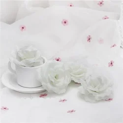 Set of 10 Elegant Gold Silk Rose Flower Heads (Milk White)