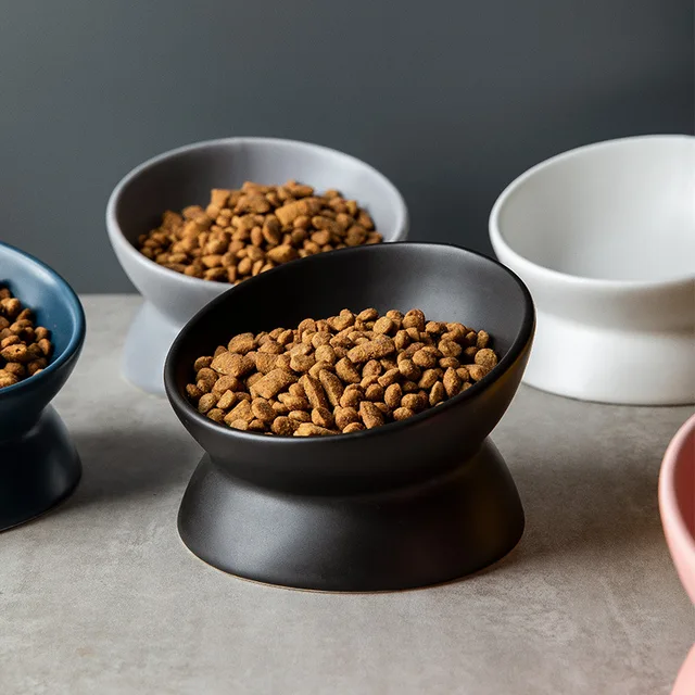 Elevated Cat Bowls Small Dog 15° Tilted Raised Food Feeding Dish Ceramics Stand Feeder for Cats and Puppy 6 Colors 4