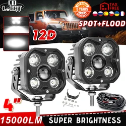 CO LIGHT 4 Inch Led Work Spotlights 12V 24V 15000LM for Motorcycles Flood Led Bar Fog Lights for Car Truck 4x4 Off Road ATV SUV