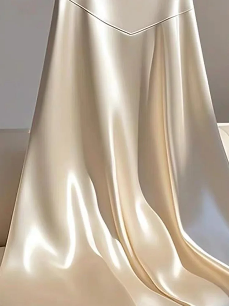 2025 Women Spring Autumn Elegant Temperament Solid Color Satin Skirt Women Clothes Simplicity Office Lady All Match A Line Skirt