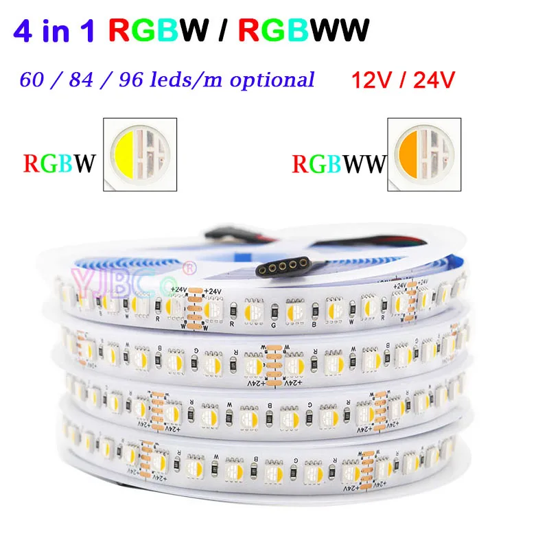 

High brightness 5M RGBW/RGBWW 4 color in 1 LED Strip Tape 60/84/96leds/m 5050 RGB White flexible Lights Bar 12V 24V IP30/65/67