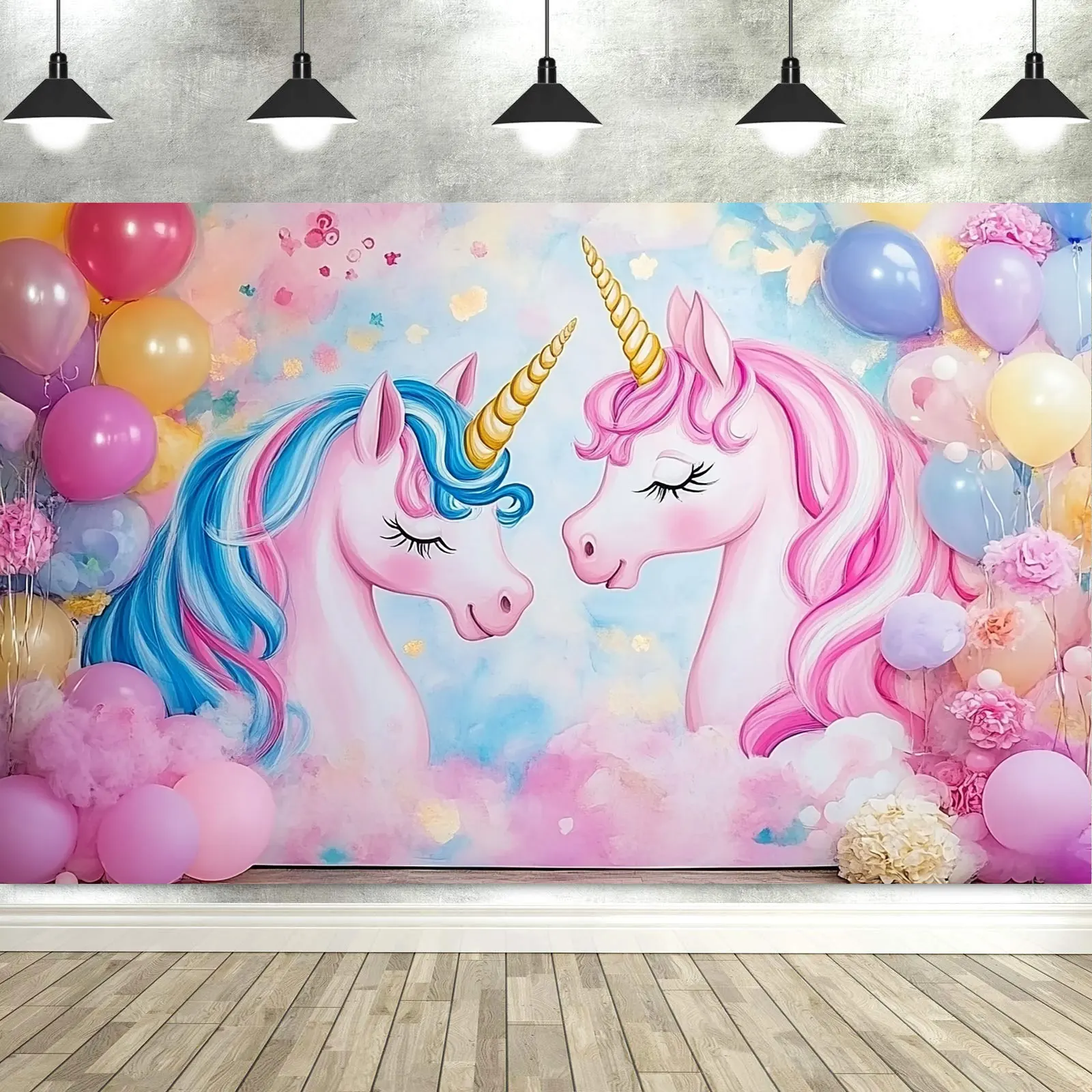 Unicorn Birthday Decorations Backdrop Girls Birthday Party Rainbow Glitter Stars Dots Happy Banner Photo Booth Prop