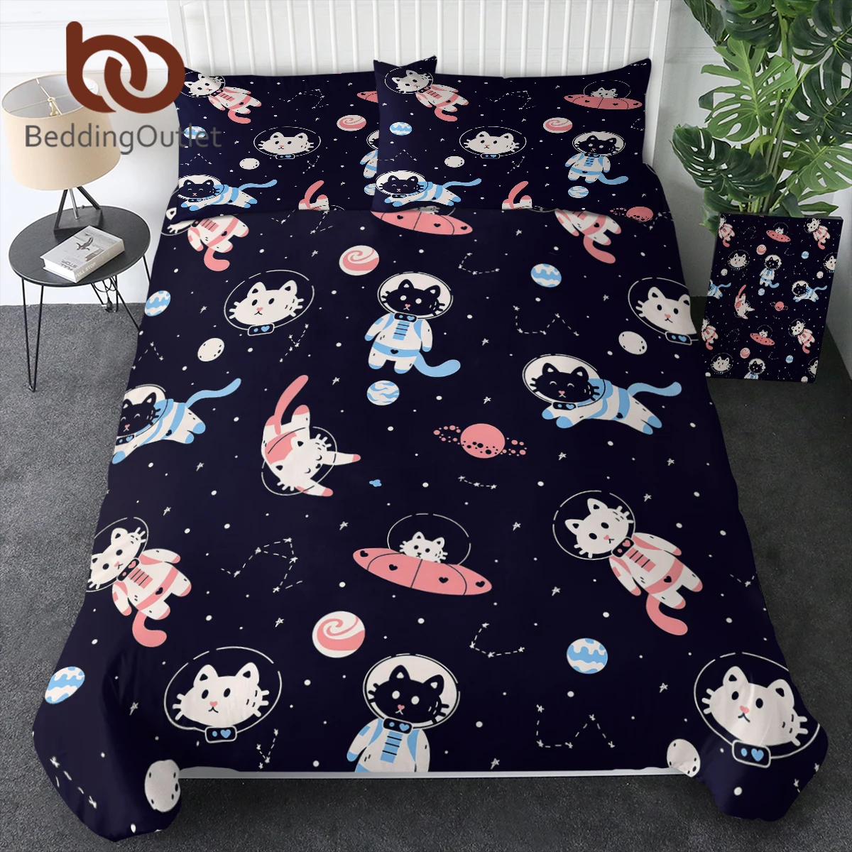 

BeddingOutlet Colored Cute Cats Bedding Set Twin Cartoon Animals Duvet Cover Retro Comforter 3pcs Moon Air Cover Bedclothes