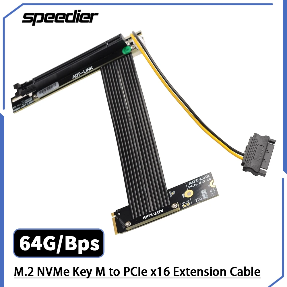 

Райзер PCIE4.0 X16 на M.2 NVMe SSD Удлинительный кабель, полная скорость, PCI-E 4,0x4 M2 M Key Райзер, ленточный удлинитель для майнинга