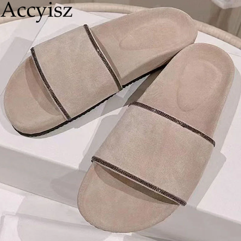

2023 New Leather Slippers Women Round-topFlat Shoes Summer Casual Shoes Thick Soled Edge Slippers Outdoor Vacation Beach Shoes