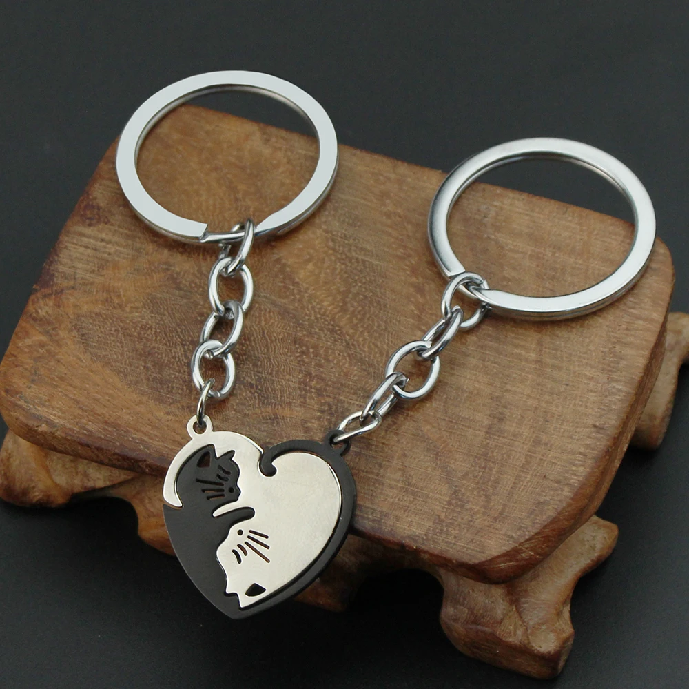 ★BLACKPURPLE★ Signature Cat Heart Charm KeyringNavy BP25SS Black Cat.|cat Couple Keychain - Stainless Steel Heart Charm