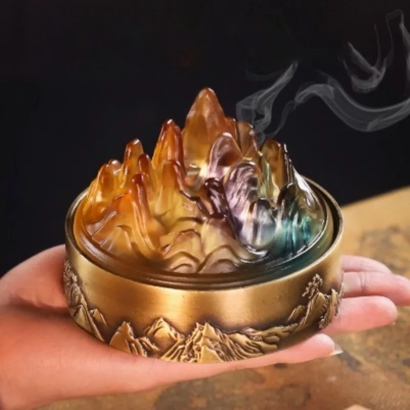 Chinese Vintage Incense Burner Glazed Cover Copper Disc Incense Burner Playing Incense Seal Script Household Indoor Ornaments