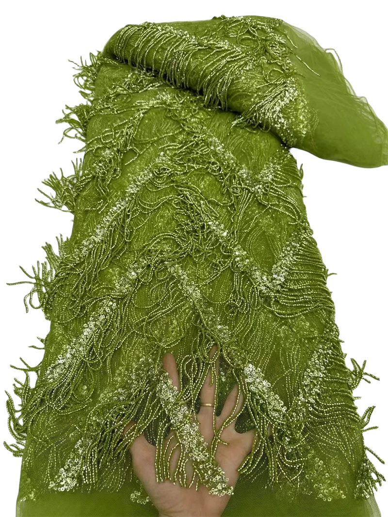 

Latest Luxury Pendant Lace Fabric Sequins Pearls Bridal Beaded Lace Fabric High Quality African Nigerian 3D Lace Fabric