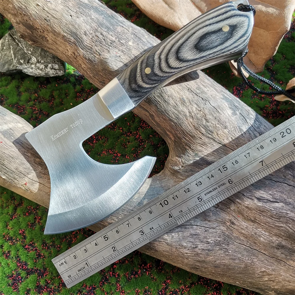 Wooden Handle Stainless Steel Blade Camping Hunting Survival Axe - Compact and Comfortable Jungle Tactical Tool 5