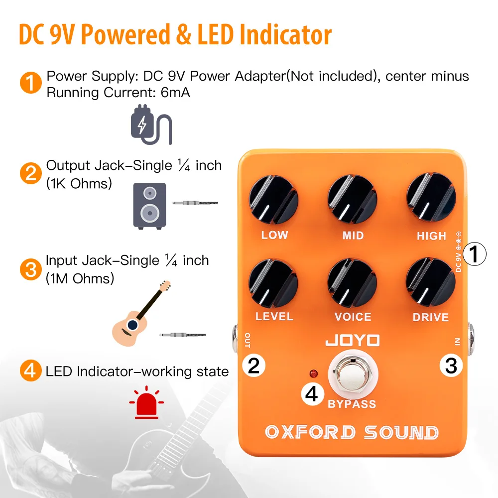 JF-22 OXFORD SOUND Distortion Guitar Pedal Classic 70's British Rock Distortion