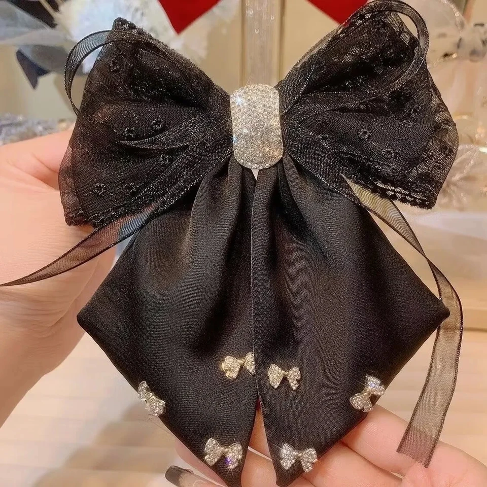 New Rhinestone Tassel Fabric Bow Hair Clips for Women  display picture 3