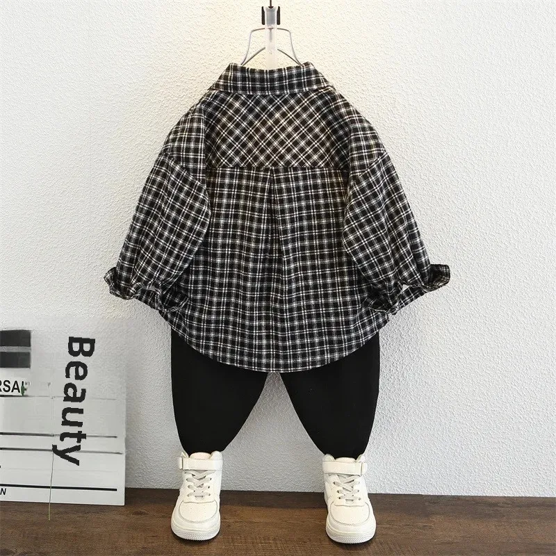 Trendy Plaid Shirt for Boys Baby Spring Autumn Wear Casual Top Children's Clothing Checkered Shirt Baby Boys Fashionable Top