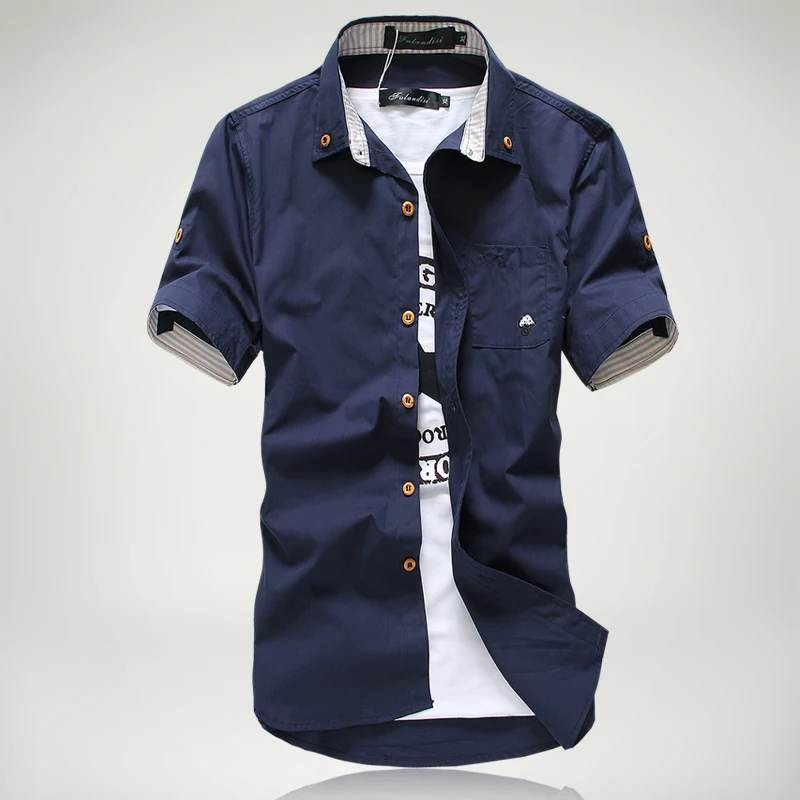 Cotton Shirt Mens Short Sleeve Casual Solid Shirt Plus Size 5XL 4XL