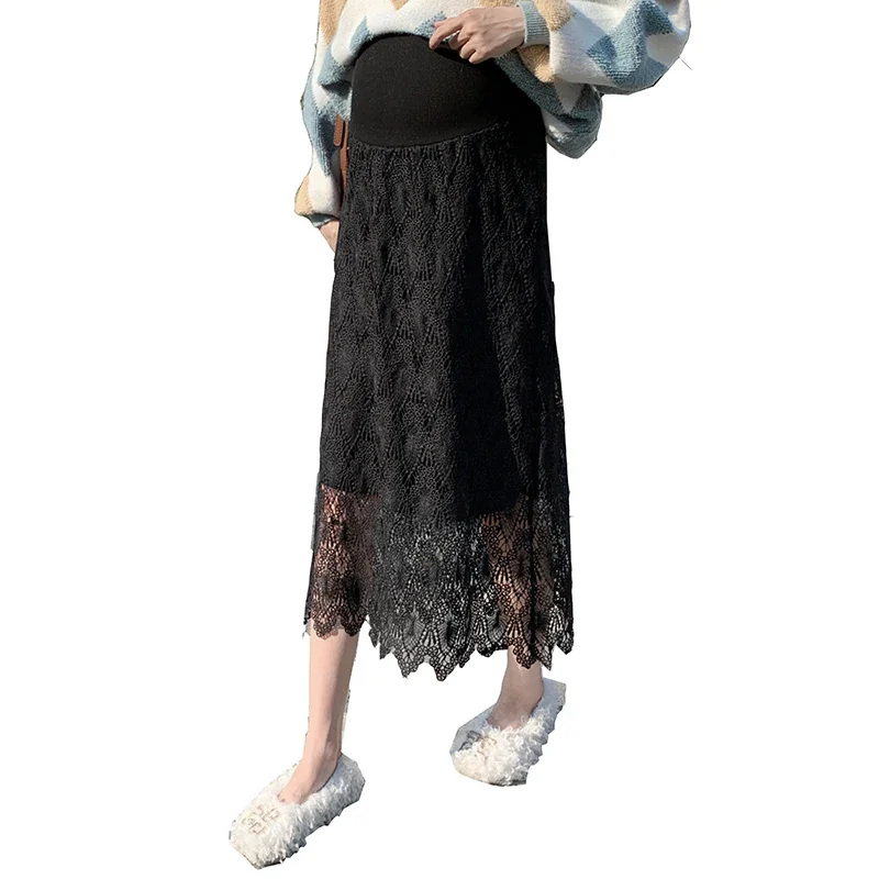 8524# Spring Autumn Chic Lace Maternity Skirts High Waist Adjustable Belly Clothes for Pregnant Women Korean Pregnancy