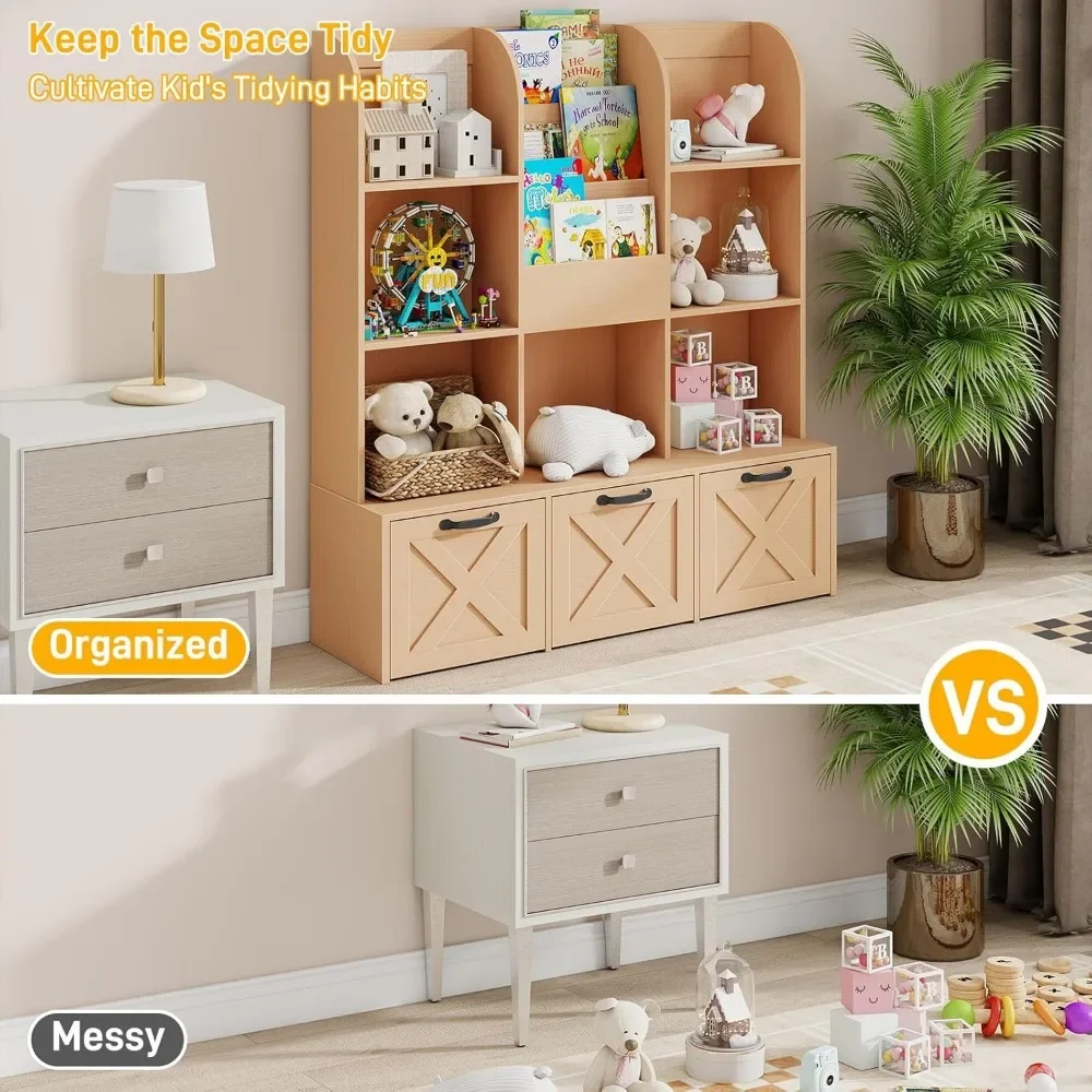 Children's Book Storage Rack, 3-Layer Kids Bookcase with 7 Storage Cabinets, Drawers Toy Cabinet, Children's Book Display Rack 5