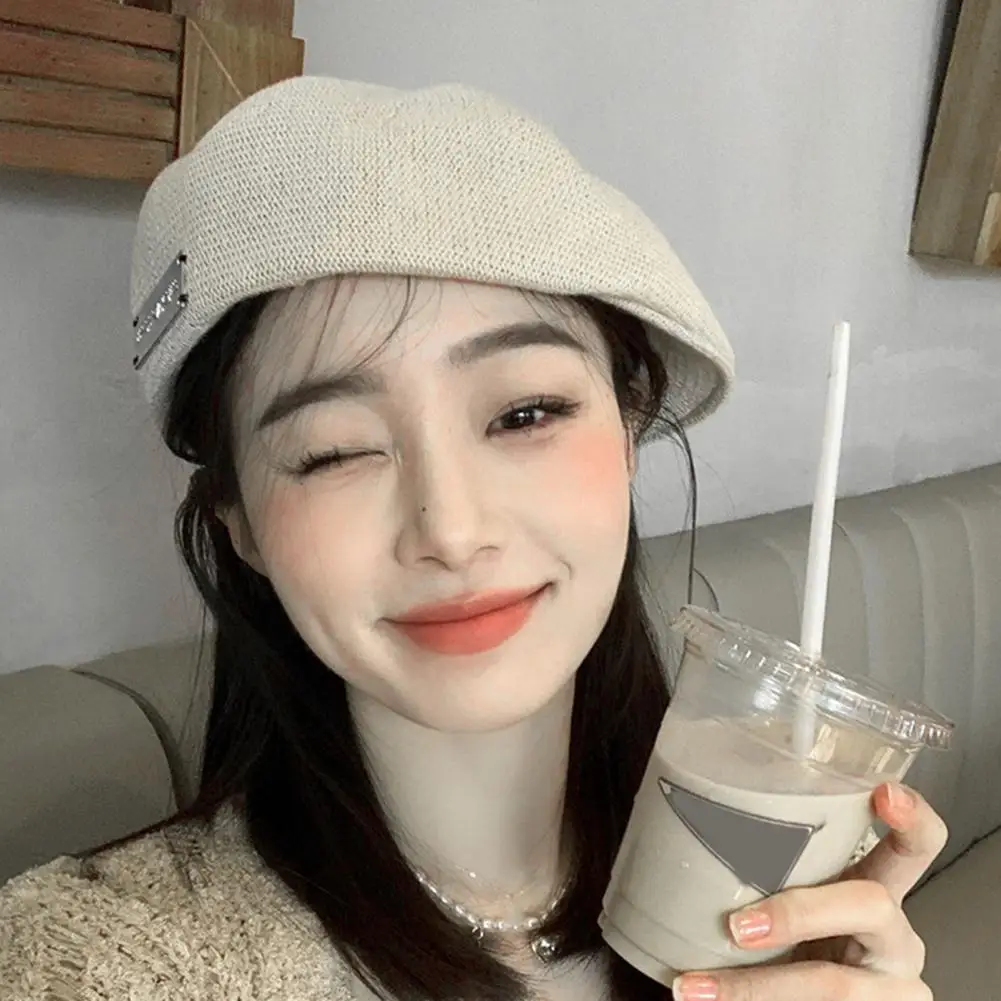 

Solid Color Beret Stylish Knitted Beret Hat Breathable Retro Cap for Women Girls for Spring Autumn Fashion Retro Beret Hat