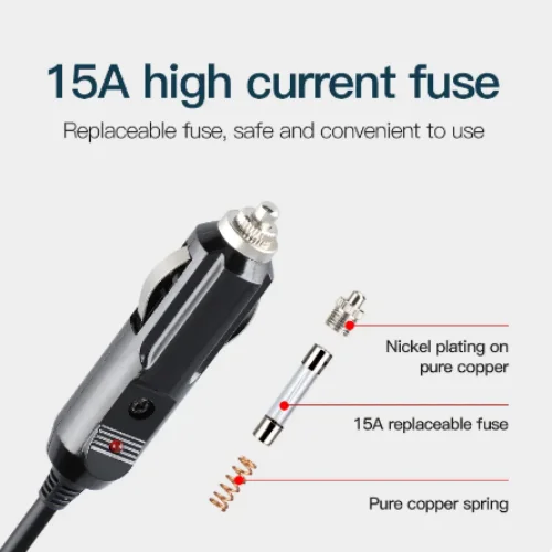 Car Cigar Lighter Seat 12V-24V Male Plug Cigarette Lighter Socket Adapter Power Cord Alligator Clip Battery with Extension 20A Fuse LED Indicator