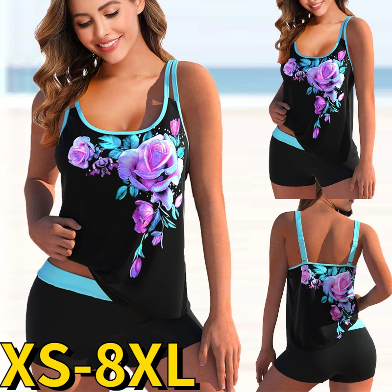 2022 New Women Floral Print Two-piece Swimsuit Sexy Tankini Female ...