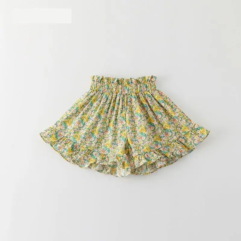 Summer Clothes Shorts For Girl's Flower Shorts 2-7 Age Fashion Popular Loose Children's Wear Small Floral Skirt Bud Short Pant