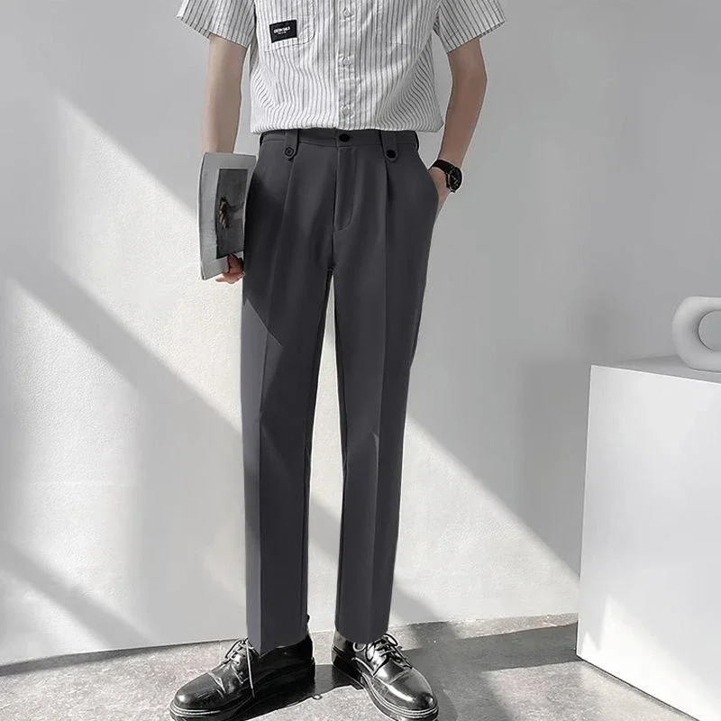 thumbnail image 1 of Pantalones de traje recto para hombre, pantalones para hombre de talla grande, marrón, ropa de verano de primavera 2024, reseñas elegantes de Corea, muchos pantalones casuales delgados, 1 of 5