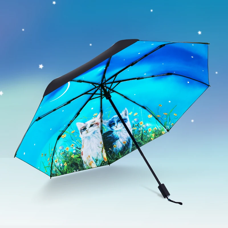 Cat Mochizuki three fold sunshade umbrella travel creative cartoon vinyl sunscreen UV protection men's and women's sun umbrella
