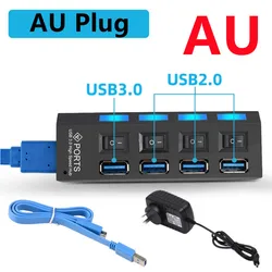 Enhanced USB Hub with LED and Independent Power Switches (AU Plug)