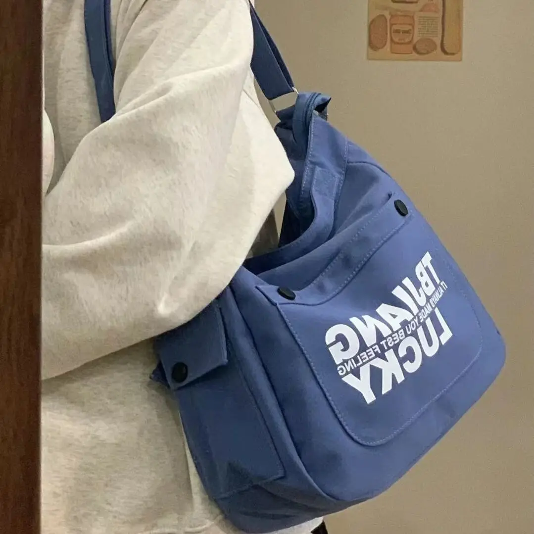 

Canvas Diagonal Crossbody Bags Youth Fashion Casual Version Ladies Large Capacity Shoulder Bag Solid Color Women Messenger Bag