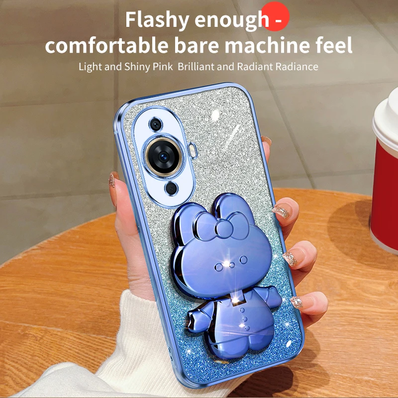 Honor8 Glitter Kaninchen Make-Up Spiegel Halter Fall Für Huawei Honor X8 8 X30 X40 X10 X20 50 9a 9 pro Weiche Abdeckung_voghion.com