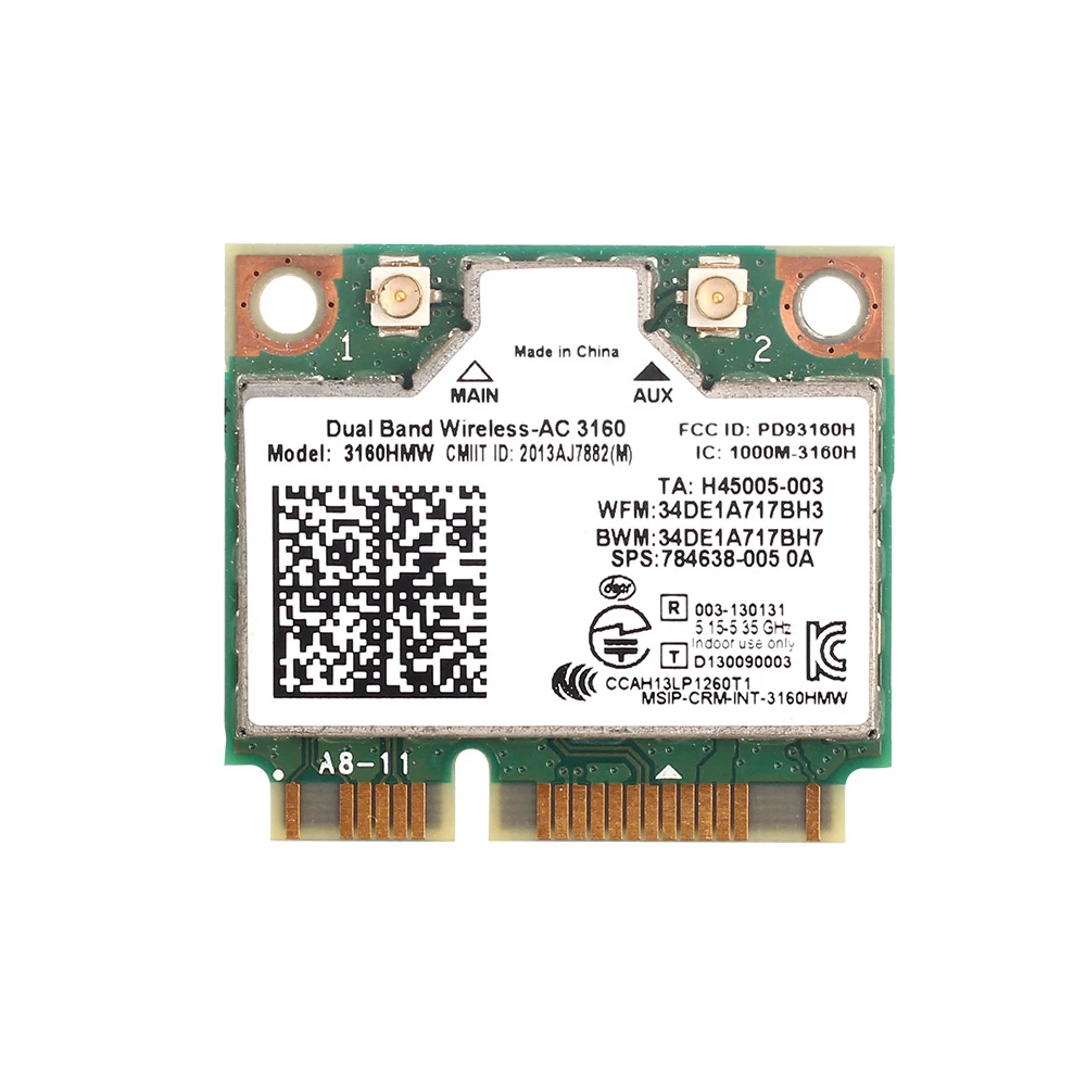 무선 3160HMW 미니 PCIE WiFi 카드 BT4.0 WiFi 5 802.11AC AC3160 노트북용 WiFi 어댑터 (윈도우 시스템용)
