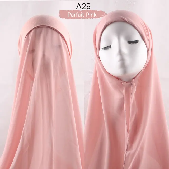 Muslim Women Chiffon Hijab With Cap Bonnet instant Chiffon Hijab Pinles Shawl Head Scarf Under scarf Caps Cover Headwrap A31