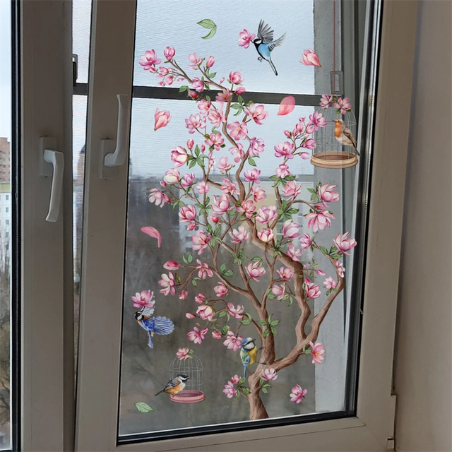 Adesivi Murali Fiori Di Ciliegio Con Uccelli - 2 Fogli 30x90cm, Decorazione Parete Per Camera E Soggiorno - Foto 7