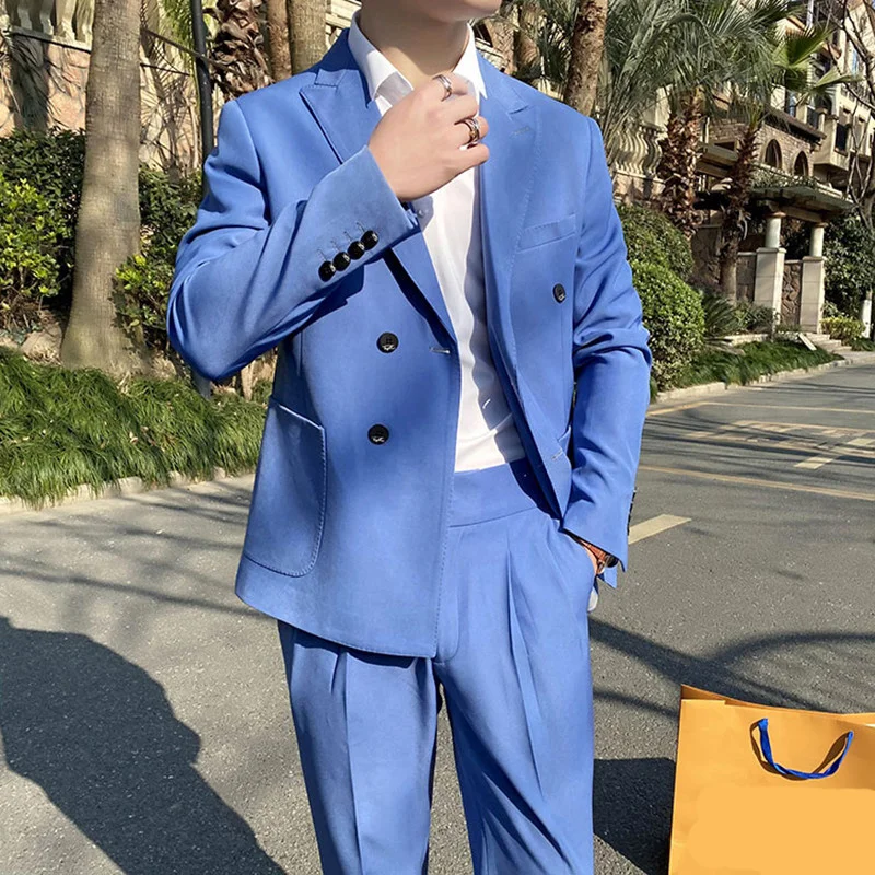 

(JacketPants) 2023 British Style Men Spring High Quality Business Suits/Male Slim Fit Casual Groom's Wedding Dress Blazers S-3XL