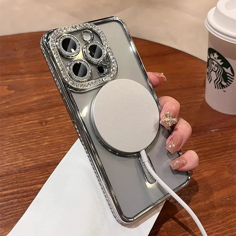Fashion Glitter Diamond Clear Phone Case For iPhone 15 14 13 12 11 Pro Max 15 Plus Magnetic For Magsafe Wireless Charge Cover phone case iphone case magnetic wireless charging case phone protector cover magnetic case magsafe case ipod cover case