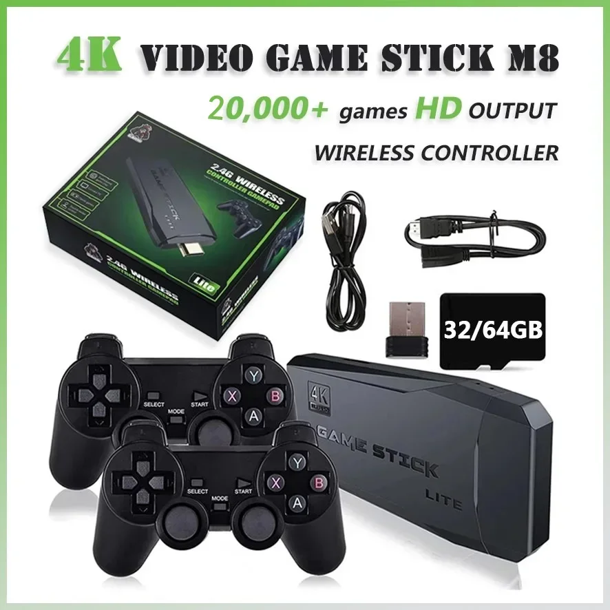 Upgrade M8 Video Game Console 2 x 2.4G Wireless Controller Lite 4K TV Game Stick Retro Handheld Player PS1
