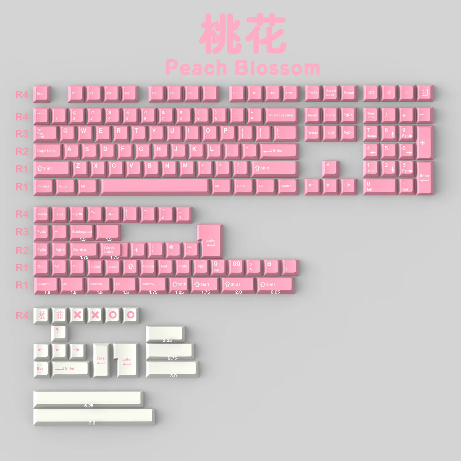 Chaves Conjunto Gmk Pêssego Blossom Keycaps Abs Duplo Tiro Chave Tampões Cereja Perfil Keycap com 3.0u 7u Barra de Espaço Iso Entrar 173