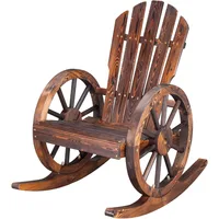 Rocking Chair, Wood Wagon Rocker, Outdoor Wooden Carbonized Lounge Chairs with Wheel Armrest for Garden Patio 1