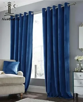 Modem di lusso spesso oscurante tende di velluto blu per soggiorno camera da letto sala da pranzo tende della villa arredamento porta divisoria in tulle 1