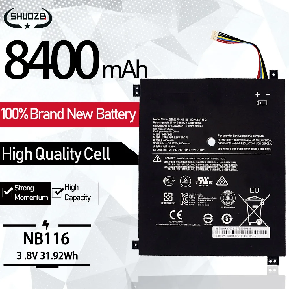 Nova Bateria do Portátil Nb116 para Lenovo Ideapad 100s Série 100s11iby 100s80r2 5b10k37675 0813001 3.8v 31.92wh 8400mah