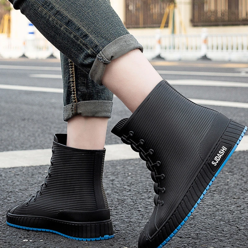 

Fashion Men's Rain Boots Ankle Man Rubber Boots Outdoor Fishing Non-slip Man Water Boots Casual Platform Work Shoe Galocha 2023