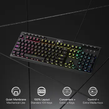 Redragon K513 RGB Membrane Gaming Keyboard, Standard 104 Keys Linear Wired Mechanical-Feel Keyboard 6