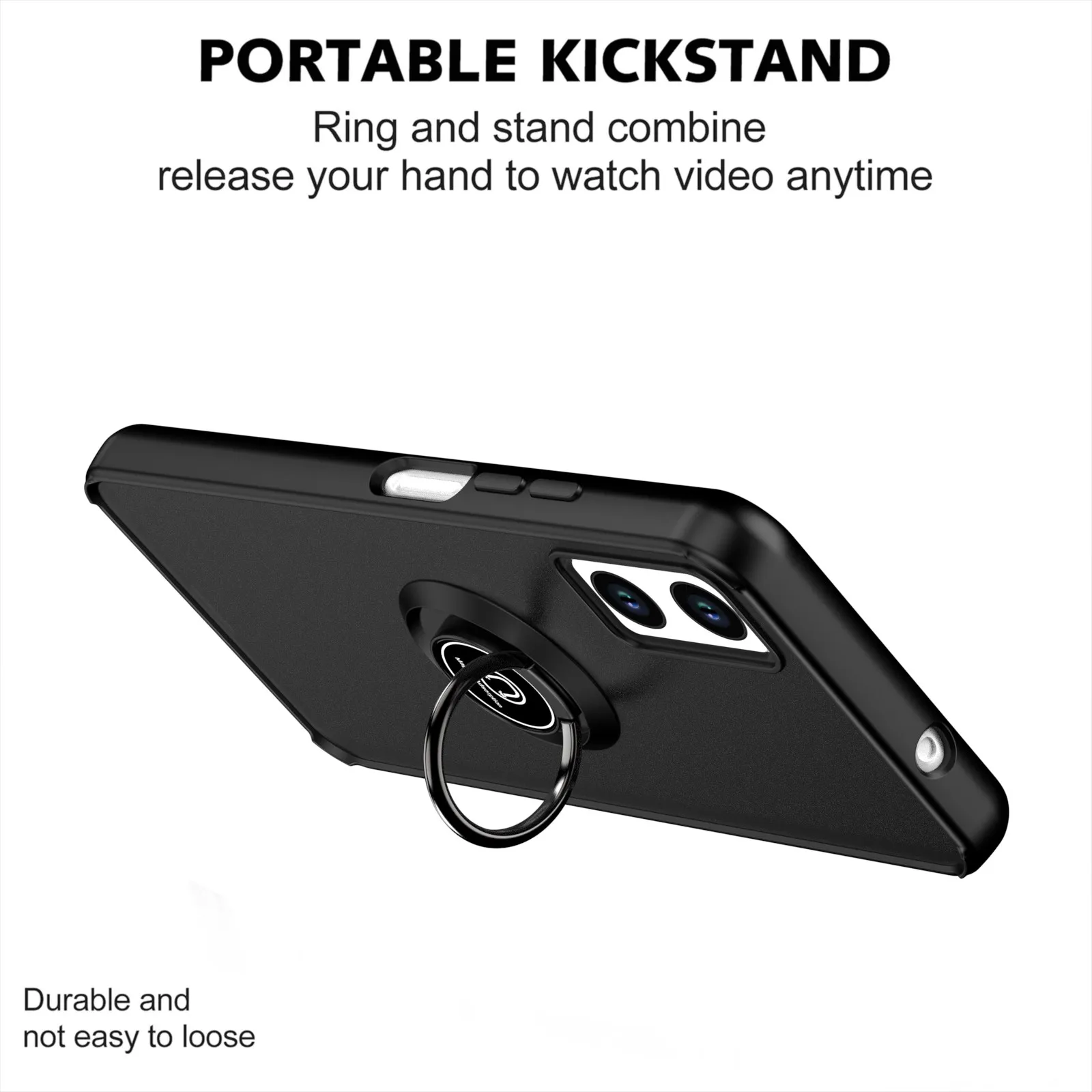 Luxury Contrast Color Frosted Case with Integrated Ring Bracket and Shockproof Bumper